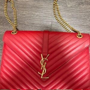 Saint Laurent Chevron-Quilted Leather Shoulder Chain Tote Bag, Red